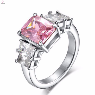 Bague en pierre rose de grand anneau d&#39;acier inoxydable conçoit pour des femmes avec le prix